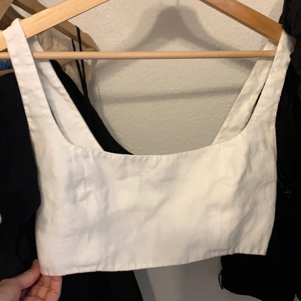 Cropped white linen top